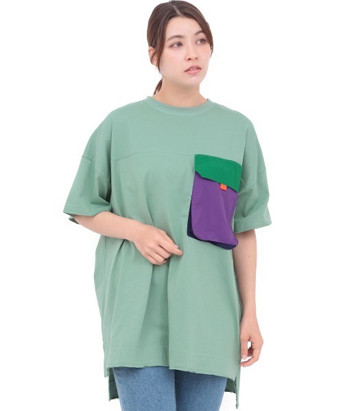 チチカカ（チチカカ）の「ナイロンビッグポケットＴシャツ（Tシャツ/カットソー・メンズ・グレー/チャコールグレー/グリーン・FREE）」の9枚目の写真