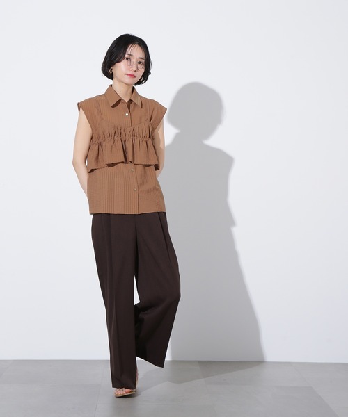 N.（N. Natural Beauty Basic）（エヌエヌナチュラルビューティーベーシック）の「ビスチェレイヤードフレンチスリーブシャツ（シャツ/ブラウス・レディース・オフホワイト/ブルー/ブラウン・MEDIUM）」の15枚目の写真