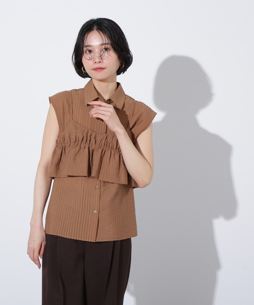 N.（N. Natural Beauty Basic）（エヌエヌナチュラルビューティーベーシック）の「ビスチェレイヤードフレンチスリーブシャツ（シャツ/ブラウス・レディース・オフホワイト/ブルー/ブラウン・MEDIUM）」の16枚目の写真