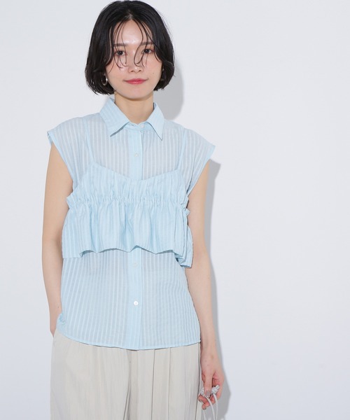 N.（N. Natural Beauty Basic）（エヌエヌナチュラルビューティーベーシック）の「ビスチェレイヤードフレンチスリーブシャツ（シャツ/ブラウス・レディース・オフホワイト/ブルー/ブラウン・MEDIUM）」の18枚目の写真