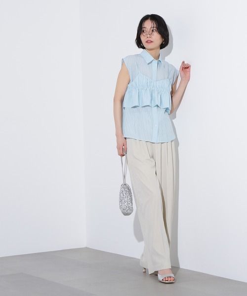 N.（N. Natural Beauty Basic）（エヌエヌナチュラルビューティーベーシック）の「ビスチェレイヤードフレンチスリーブシャツ（シャツ/ブラウス・レディース・オフホワイト/ブルー/ブラウン・MEDIUM）」の20枚目の写真