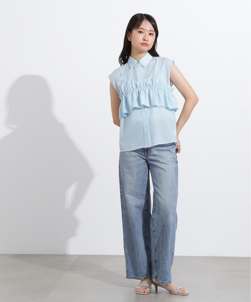 N.（N. Natural Beauty Basic）（エヌエヌナチュラルビューティーベーシック）の「ビスチェレイヤードフレンチスリーブシャツ（シャツ/ブラウス・レディース・オフホワイト/ブルー/ブラウン・MEDIUM）」の21枚目の写真