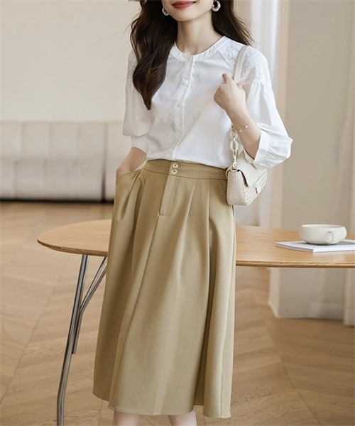 セール】肩レース切り替え 袖レース刺繍ブラウス（シャツ