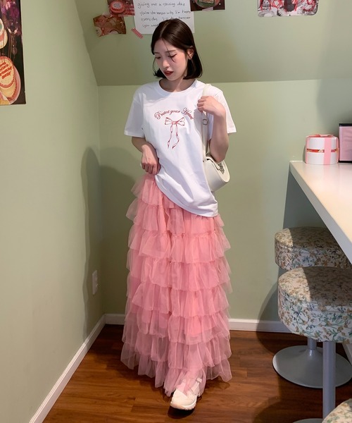 Teem Store(チームストア)の「リボンデザイン プリントTシャツ(Tシャツ/カットソー・レディース・ブラック/ホワイト・S/M)」の7枚目の写真