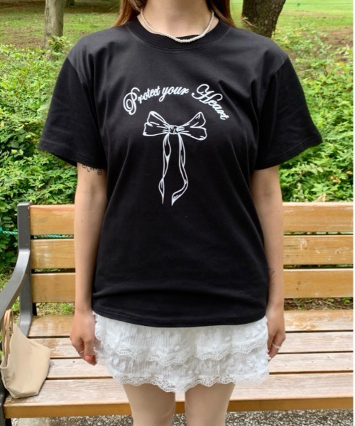 Teem Store(チームストア)の「リボンデザイン プリントTシャツ(Tシャツ/カットソー・レディース・ブラック/ホワイト・S/M)」の10枚目の写真