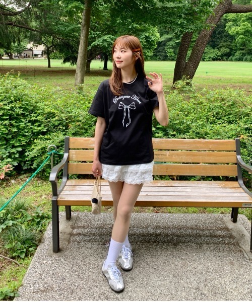 Teem Store(チームストア)の「リボンデザイン プリントTシャツ(Tシャツ/カットソー・レディース・ブラック/ホワイト・S/M)」の18枚目の写真