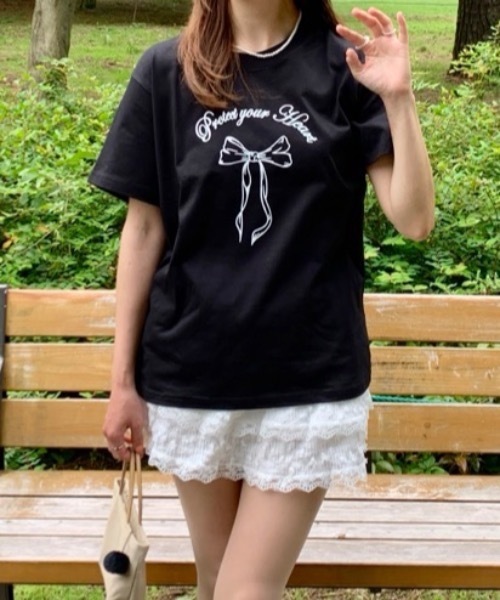 Teem Store(チームストア)の「リボンデザイン プリントTシャツ(Tシャツ/カットソー・レディース・ブラック/ホワイト・S/M)」の19枚目の写真