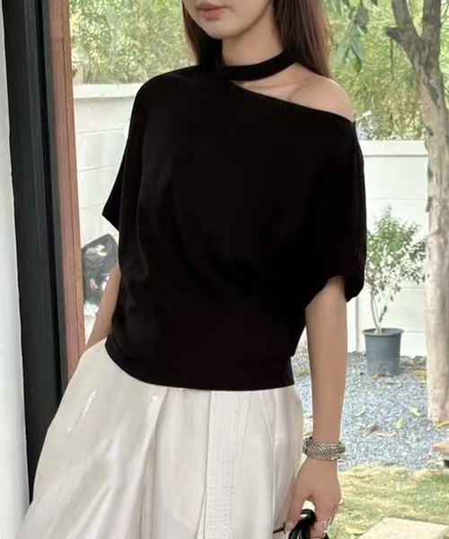 Lace Ladies（レースレディース）の「ワンショルダー チョーカー ドルマンスリーブ 半袖 カットソー（Tシャツ/カットソー・レディース・ホワイト/ブラック/グレー・FREE）」の3枚目の写真