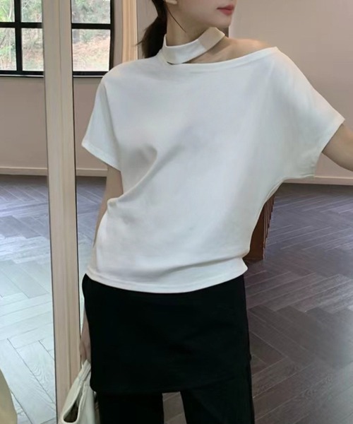 Lace Ladies（レースレディース）の「ワンショルダー チョーカー ドルマンスリーブ 半袖 カットソー（Tシャツ/カットソー・レディース・ホワイト/ブラック/グレー・FREE）」の4枚目の写真