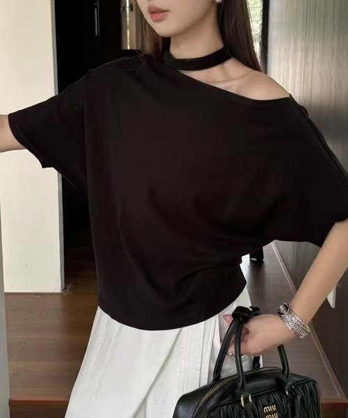 Lace Ladies（レースレディース）の「ワンショルダー チョーカー ドルマンスリーブ 半袖 カットソー（Tシャツ/カットソー・レディース・ホワイト/ブラック/グレー・FREE）」の6枚目の写真