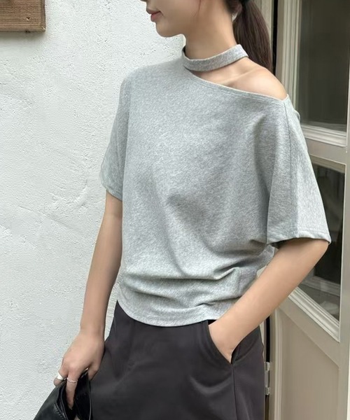 Lace Ladies（レースレディース）の「ワンショルダー チョーカー ドルマンスリーブ 半袖 カットソー（Tシャツ/カットソー・レディース・ホワイト/ブラック/グレー・FREE）」の8枚目の写真