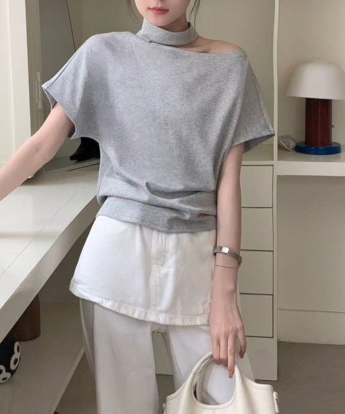 Lace Ladies（レースレディース）の「ワンショルダー チョーカー ドルマンスリーブ 半袖 カットソー（Tシャツ/カットソー・レディース・ホワイト/ブラック/グレー・FREE）」の9枚目の写真