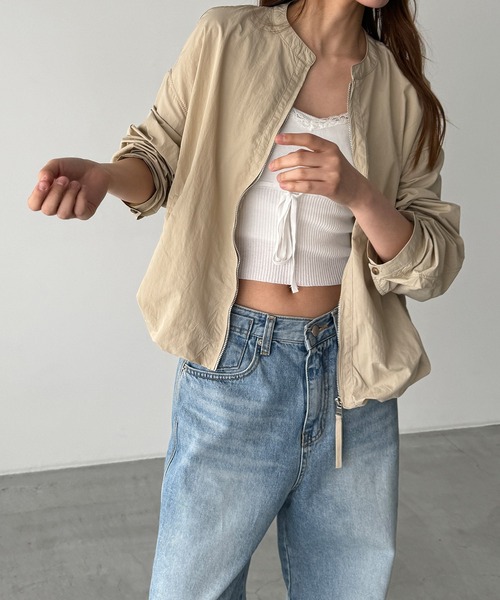 美品 El mar キャナルジーン コットンノーカラーブルゾン