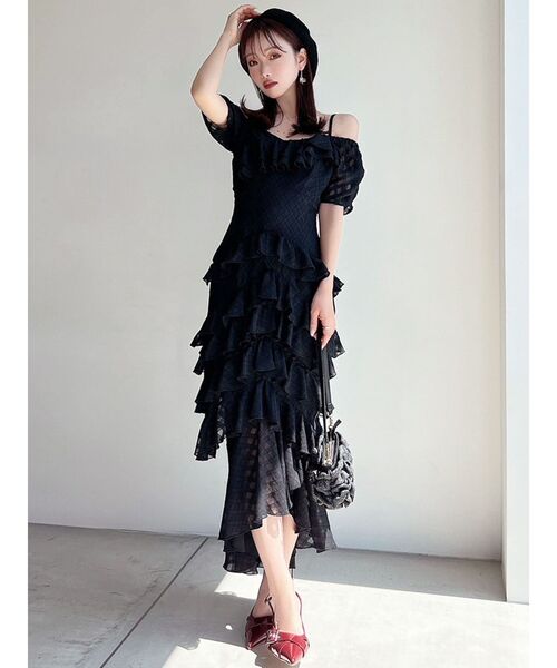 あんみつ姫　COHINA ソフトドビーアシメラッフルワンピース cahoさんコラボ】ソフトドビーアシメラッフルワンピース-short