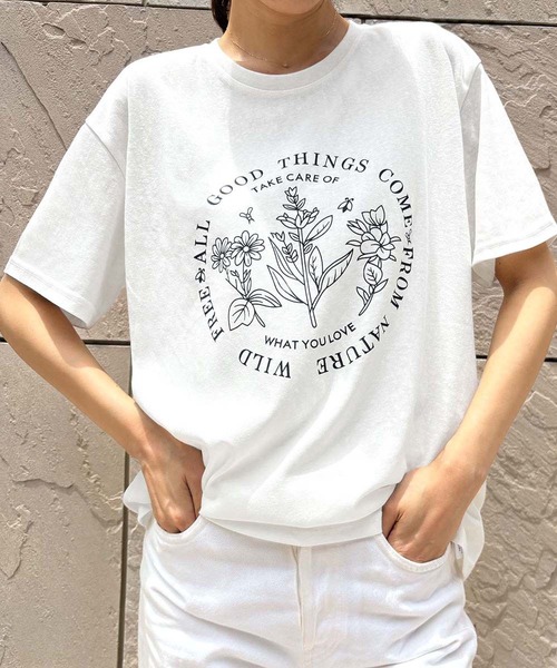 LOWO（ロワ）の「綿混フロントプリントTシャツ カットソー（Tシャツ/カットソー・レディース・ブルー/ホワイト/ネイビー・FREE）」の6枚目の写真