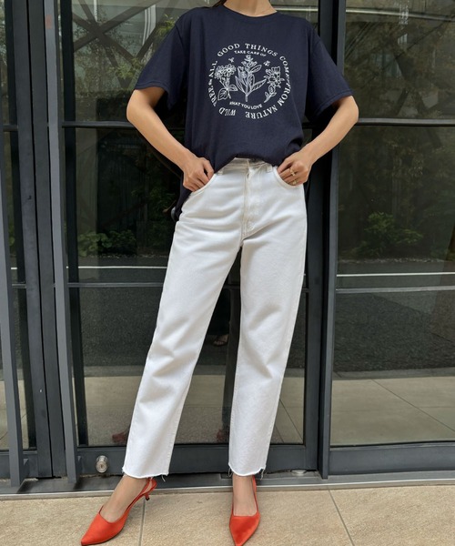 LOWO（ロワ）の「綿混フロントプリントTシャツ カットソー（Tシャツ/カットソー・レディース・ブルー/ホワイト/ネイビー・FREE）」の9枚目の写真