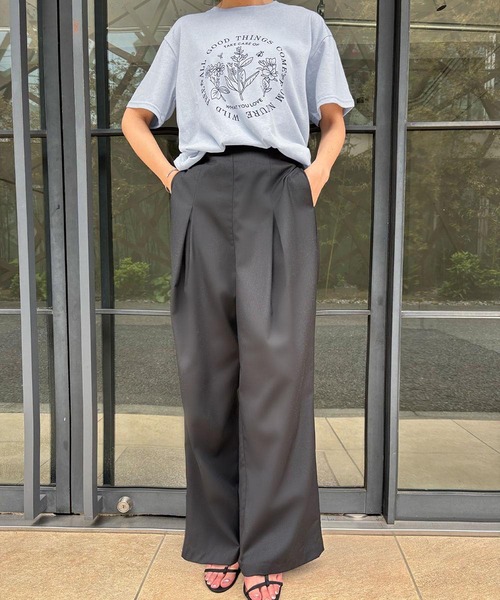 LOWO（ロワ）の「綿混フロントプリントTシャツ カットソー（Tシャツ/カットソー・レディース・ブルー/ホワイト/ネイビー・FREE）」の10枚目の写真