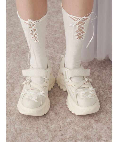 merry jenny（メリージェニー）の「ribbonジャガードスニーカー（スニーカー・レディース・ブルー/オフホワイト/ブラック・MEDIUM/LARGE）」の7枚目の写真