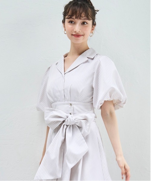 31 Sons de mode（トランテアン　ソン　ドゥ　モード）の「2wayパフスリーブシャツワンピース（ワンピース・レディース・ライトブルー/ブラウン/ベージュ・S/M）」の2枚目の写真