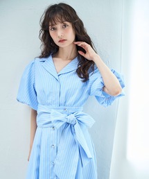 パフスリーブ ストライプ柄 半袖 ワンピース ドレス ロング 楽天市場】花柄ワンピース Vネック 全2色 パフスリーブ 黒