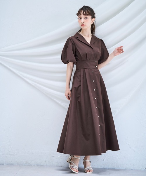 レオナール　カンカン　ワンピース　パフスリーブ　トリム　サイズ2 LEONARD 美品 レオナール カンカン フラワープリントトリム