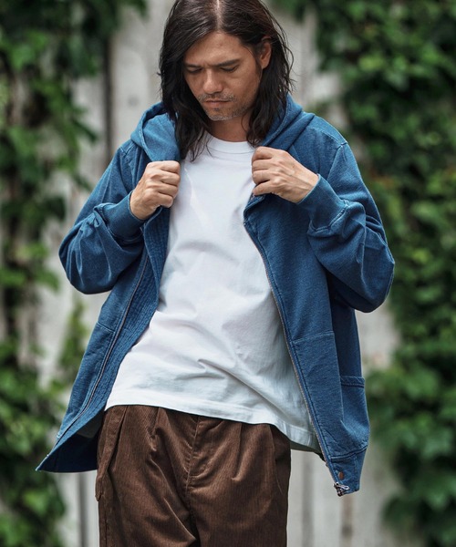 mpa3848- Fleece Lining Indigo Sweat Riders Zip Parka ジップ