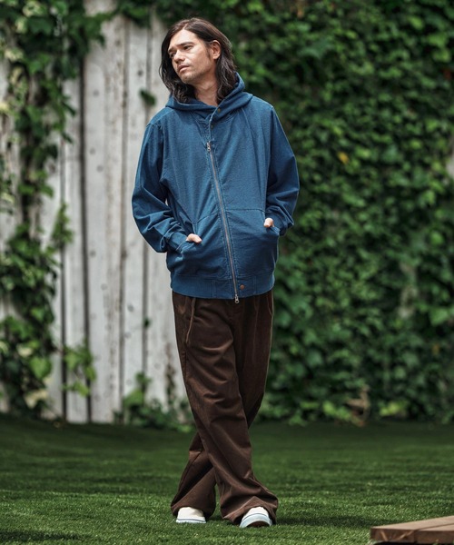 ダークブルー フルジッパー パーカー mpa3848- Fleece Lining Indigo Sweat Riders Zip Parka ジップ