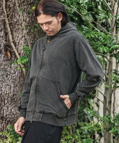CAMBIO(カンビオ)の「mpa3848- Fleece Lining Indigo Sweat Riders Zip Parka ジップパーカー(パーカー・メンズ・ブラック/インディゴブルー・S/M/L)」の9枚目の写真