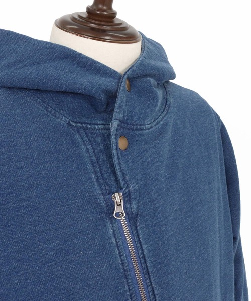 mpa3848- Fleece Lining Indigo Sweat Riders Zip Parka ジップ