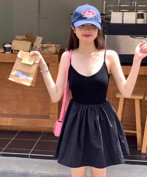 shopnikoniko(ショップニコニコ)の「キャミワンピース ミニ丈 チュニック フレア キャミソール ワンピース(ワンピース・レディース・ホワイト/ブラック・フリー)」の21枚目の写真