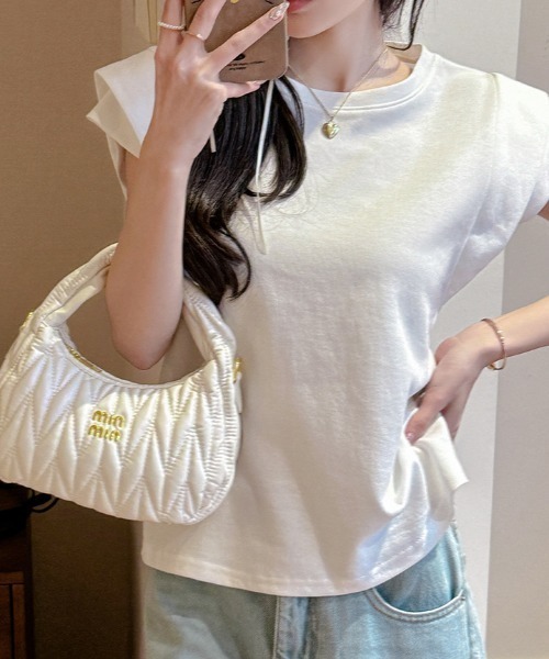 deux amour(ドゥーザムール)の「フレンチダブルスリーブトップス(Tシャツ/カットソー・レディース・カーキ/ブラック/ホワイト/グレー・FREE)」の5枚目の写真