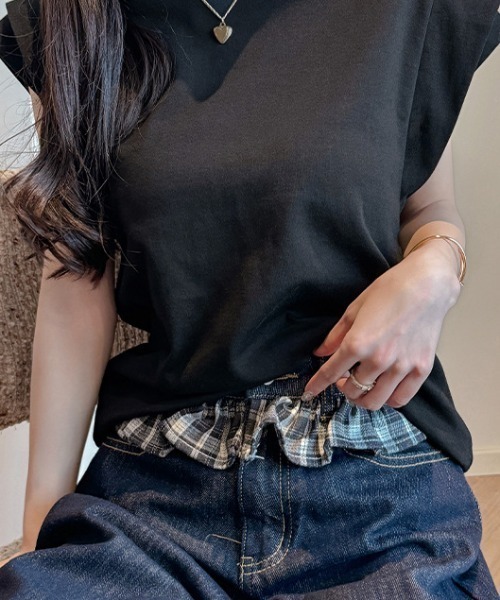 deux amour(ドゥーザムール)の「フレンチダブルスリーブトップス(Tシャツ/カットソー・レディース・カーキ/ブラック/ホワイト/グレー・FREE)」の8枚目の写真
