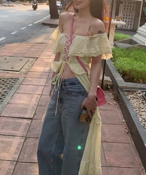 NANEA（ナネア）の「前後着用可能　2wayシアーレースアップカーディガンワンピース（ワンピース・レディース・アイボリー・フリー）」の8枚目の写真