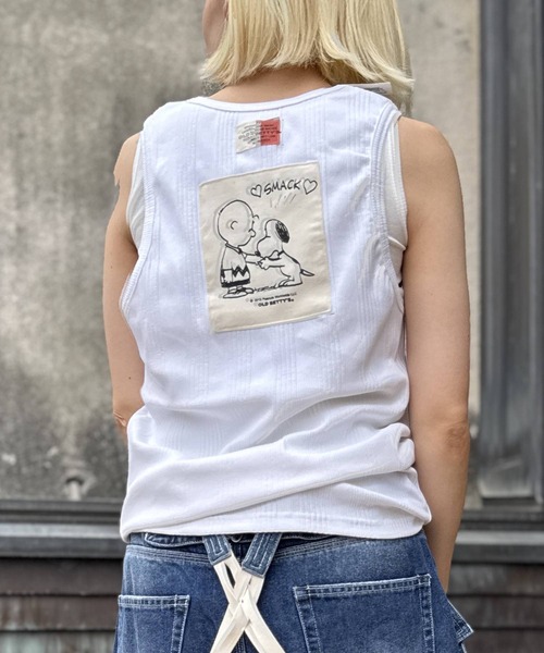 SNOOPY×OLD BETTY'S(スヌーピーカケルオールドベティーズ)の「スヌーピー【SNOOPY】Random Rib Tank Top(タンクトップ・レディース・ベージュ/オフホワイト・FREE)」の2枚目の写真