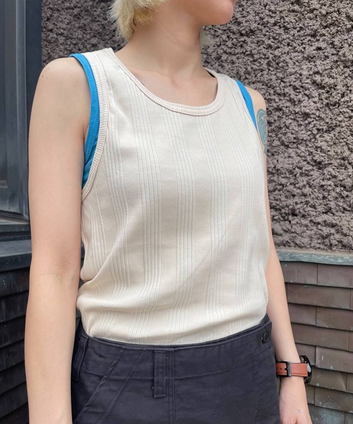 SNOOPY×OLD BETTY'S(スヌーピーカケルオールドベティーズ)の「スヌーピー【SNOOPY】Random Rib Tank Top(タンクトップ・レディース・ベージュ/オフホワイト・FREE)」の3枚目の写真