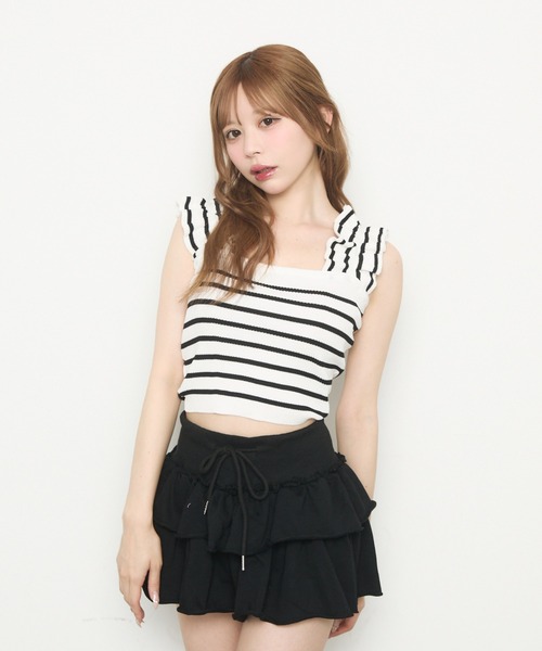 d.i.a.★フリーサイズ★ニット★フリルキャミ★木製リング付★ギャル★ d.i.a.☆フリーサイズ☆ニット☆フリルキャミ☆木製リング付