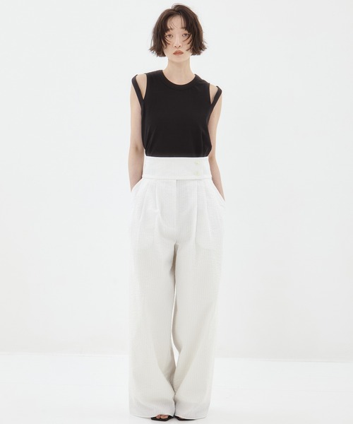 STUDIOUS（ステュディオス）の「【STUDIOUS/ステュディオス】Seersucker Flare Pants/シーサッカーフレアパンツ（その他パンツ・レディース・ブラック/ホワイト/ストライプ・1/2）」の12枚目の写真