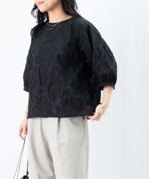 LADY LUCK LUCA◆トップス/M/ポリエステル/BLK/無地 セール】LC/LLL 布帛×カットソープルオーバー（Tシャツ