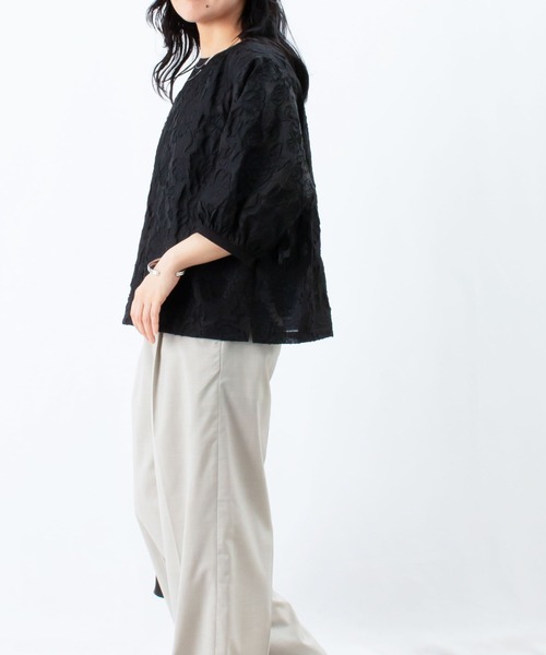 セール】LC/LLL ジャガード5分袖ブラウス(シャツ/ブラウス セール】LC/LLL ジャガード5分袖ブラウス(シャツ/ブラウス
