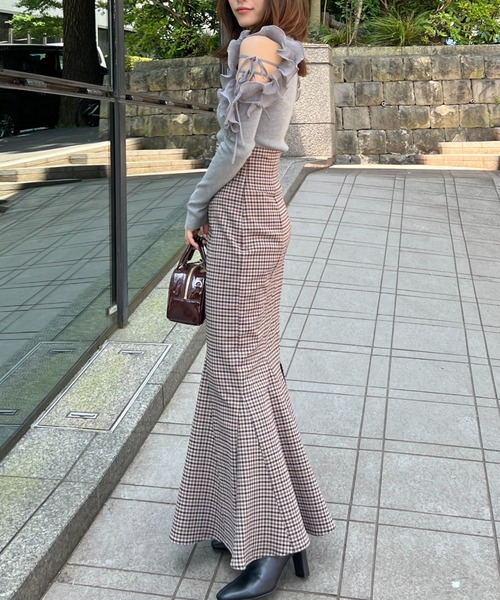 SNIDEL(スナイデル)の「ハイウエストマーメイドスカート(スカート・レディース・チェック/ブラウン/グレー/ブラック・0/1)」の10枚目の写真