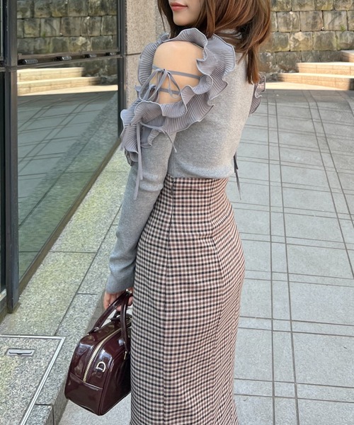 SNIDEL(スナイデル)の「ハイウエストマーメイドスカート(スカート・レディース・チェック/ブラウン/グレー/ブラック・0/1)」の9枚目の写真