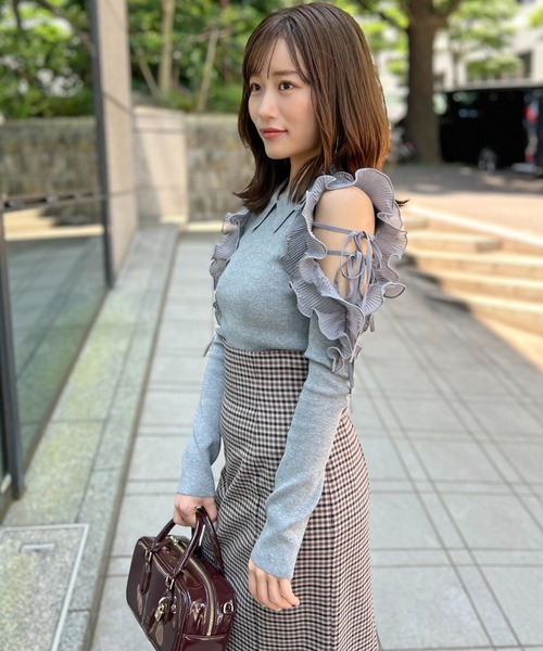 SNIDEL(スナイデル)の「ハイウエストマーメイドスカート(スカート・レディース・チェック/ブラウン/グレー/ブラック・0/1)」の8枚目の写真