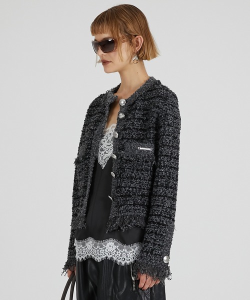 PRANK PROJECT（プランクプロジェクト）の「ツイードニットカーディガン / Tweed Knit Cardigan（カーディガン/ボレロ・レディース・ピンク/チャコールグレー/オフホワイト・FREE）」の16枚目の写真