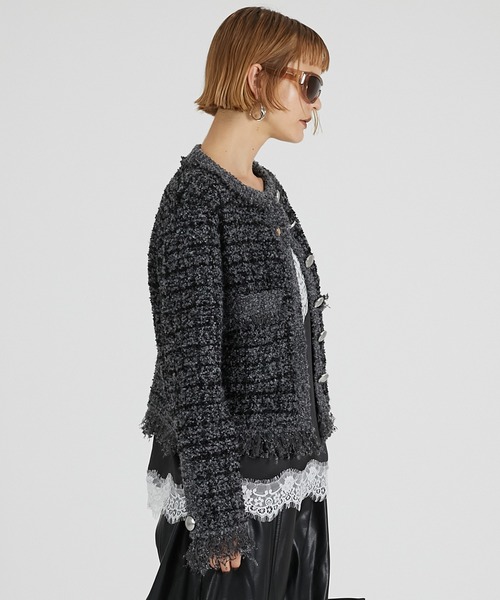 PRANK PROJECT（プランクプロジェクト）の「ツイードニットカーディガン / Tweed Knit Cardigan（カーディガン/ボレロ・レディース・ピンク/チャコールグレー/オフホワイト・FREE）」の18枚目の写真
