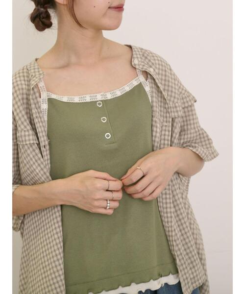 Samansa Mos2（サマンサ モスモス）の「裾レイヤード風レースキャミ（キャミソール・レディース・チャコールグレー/ブルー/キナリ/カーキ・F）」の3枚目の写真