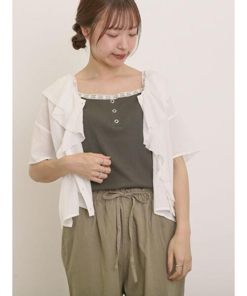 Samansa Mos2（サマンサ モスモス）の「裾レイヤード風レースキャミ（キャミソール・レディース・チャコールグレー/ブルー/キナリ/カーキ・F）」の10枚目の写真