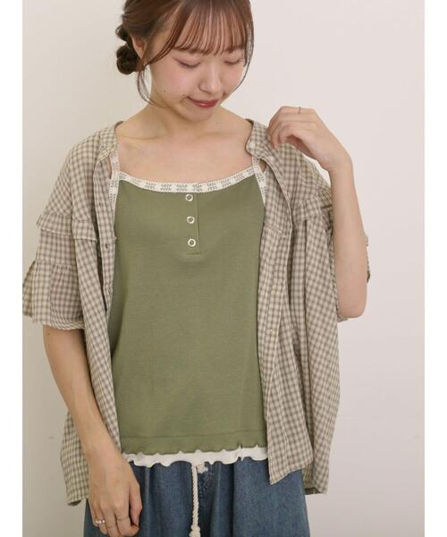 Samansa Mos2（サマンサ モスモス）の「裾レイヤード風レースキャミ（キャミソール・レディース・チャコールグレー/ブルー/キナリ/カーキ・F）」の14枚目の写真