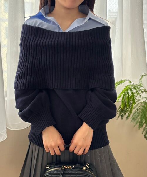 MAJESTIC LEGON(マジェスティックレゴン)の「シャツドッキングミディ丈ニット(ニット/セーター・レディース・ネイビー/ブラウン/グレー/アイボリー/ブラック・MEDIUM)」の5枚目の写真