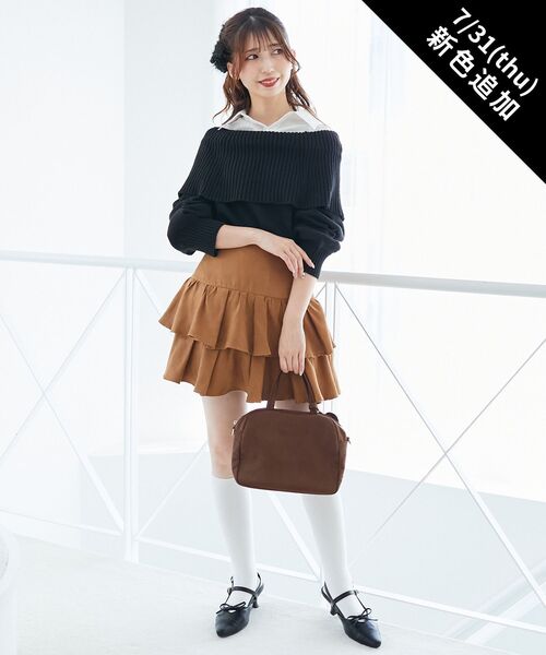 MAJESTIC LEGON(マジェスティックレゴン)の「シャツドッキングミディ丈ニット(ニット/セーター・レディース・ネイビー/ブラウン/グレー/アイボリー/ブラック・MEDIUM)」の1枚目の写真