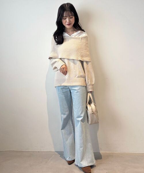 MAJESTIC LEGON(マジェスティックレゴン)の「シャツドッキングミディ丈ニット(ニット/セーター・レディース・ネイビー/ブラウン/グレー/アイボリー/ブラック・MEDIUM)」の22枚目の写真